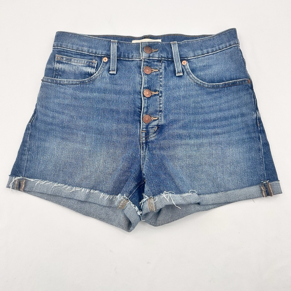 Madewell Shorts Womens 27 High Rise Denim Shorts Raw Hem Stretch Casual Summer